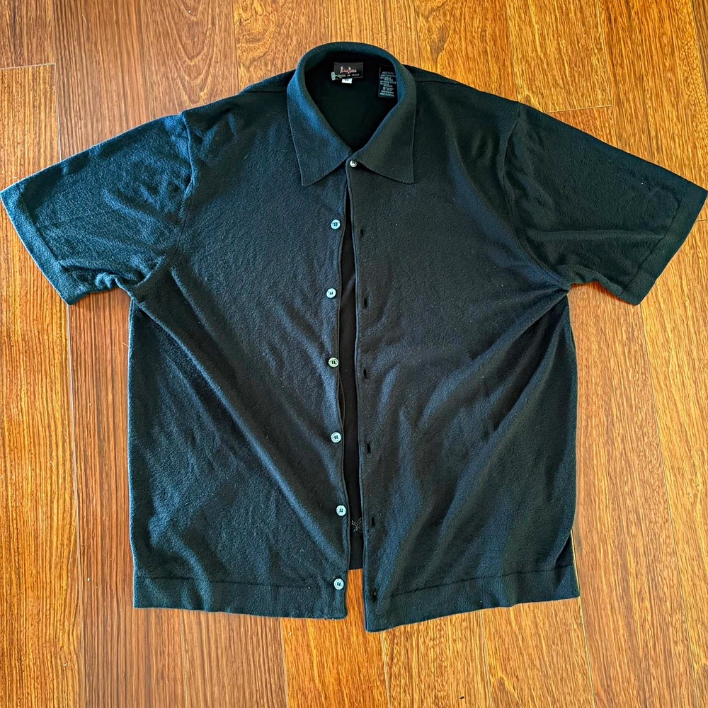Neiman Marcus Vintage Black Knit Polo Button Front Made Italy Men's 52